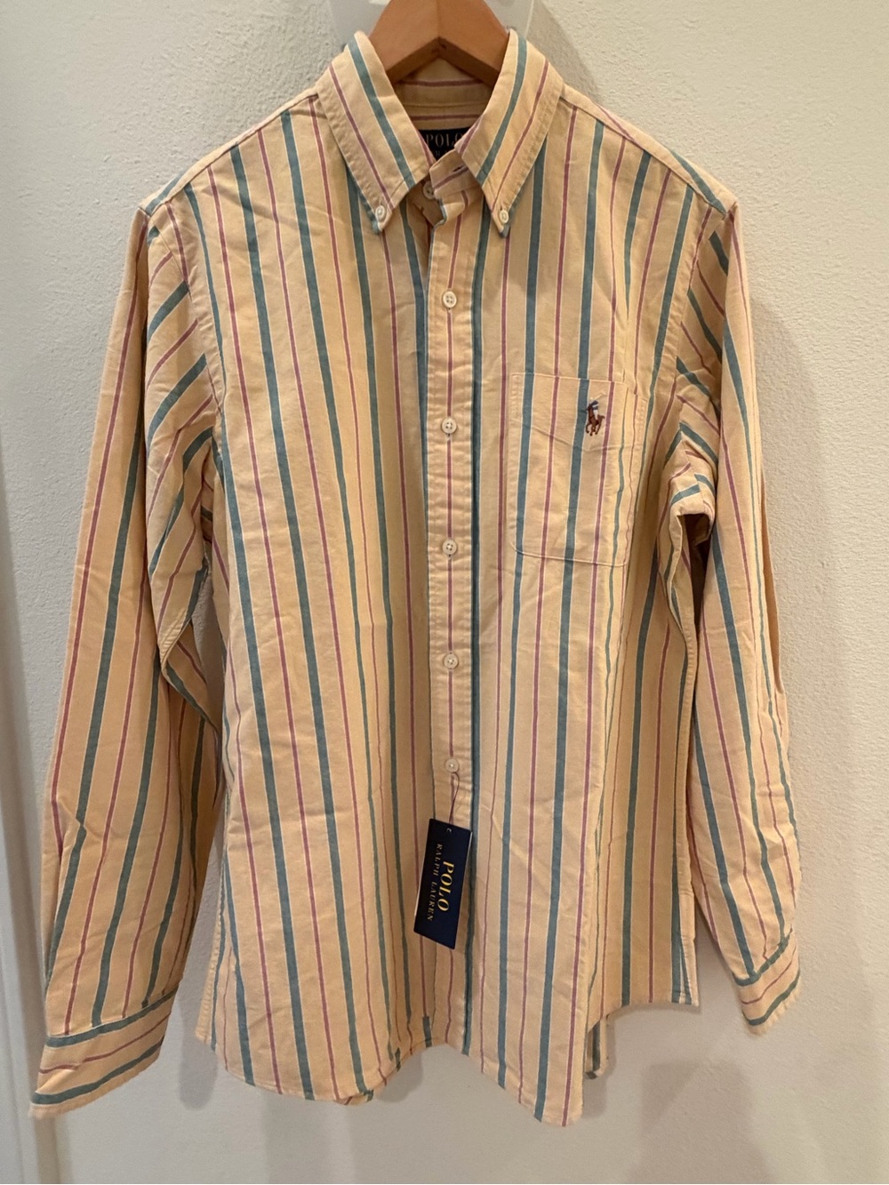 Ralph Lauren Yellow Stripe Button-Down Shirt with Blue & Purple Stripes